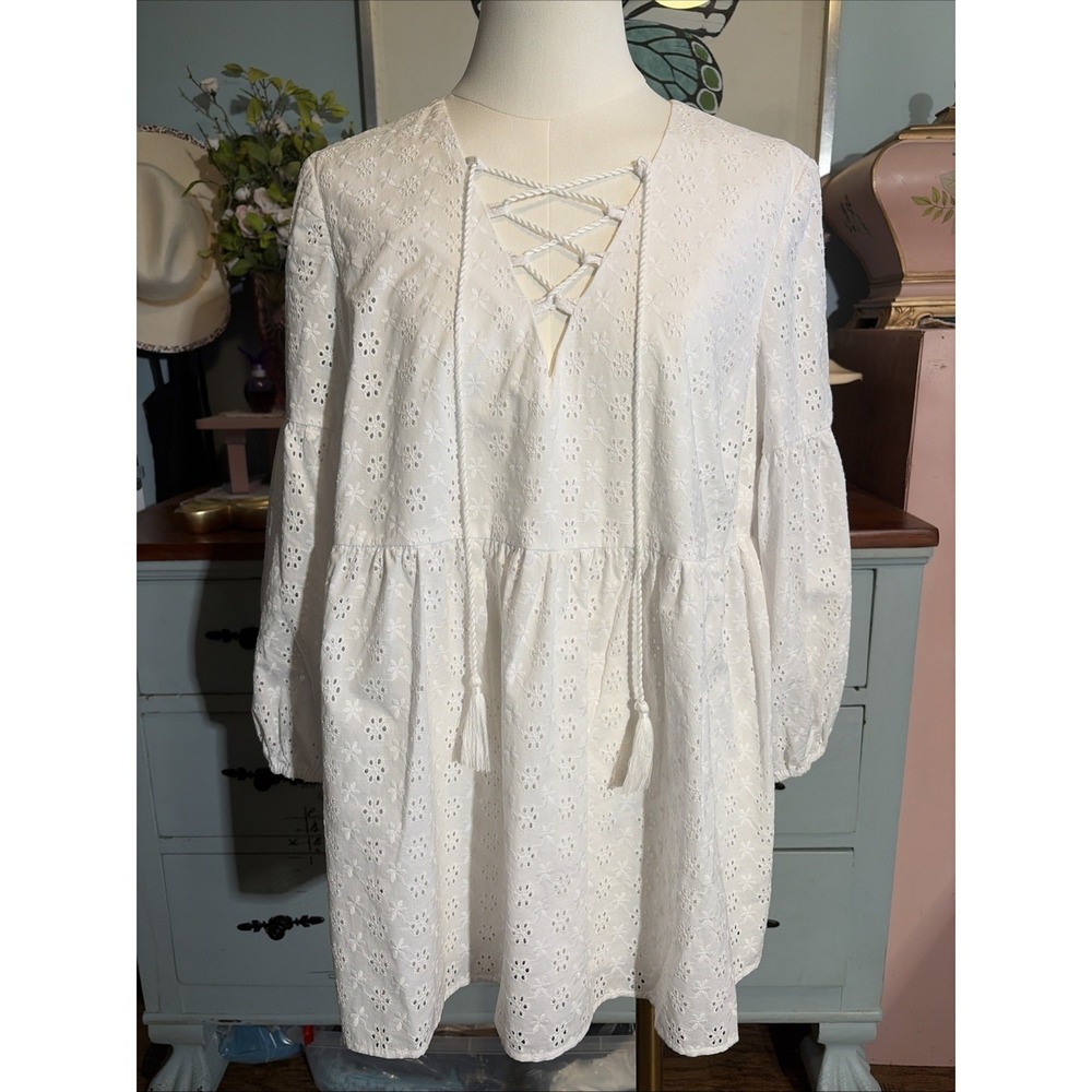 Brooks Brother NWT Eyelet Cotton Peasant Blouse Sz Medium. Lined. Boho.